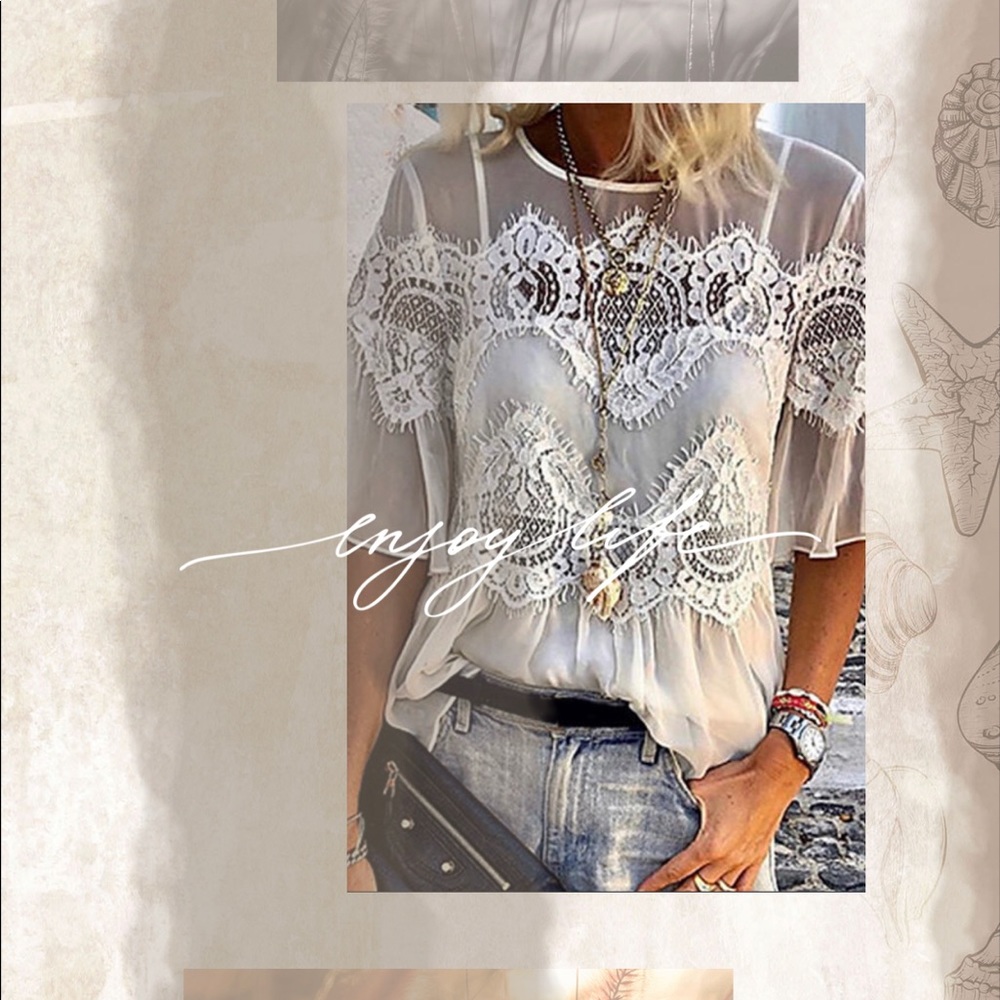 Solid Lace Round Neck Blouse